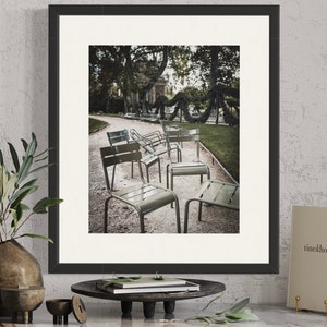 Afdrukken van Parijs, Jardin du Luxembourg stoelen tuinen van Frankrijk reizen kunst aan de muur voor thuis of op kantoor UNFRAMED