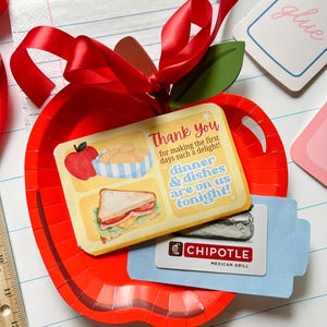 Back to School Teacher Gift Card Holder, Dinner & Dishes, Printable ...