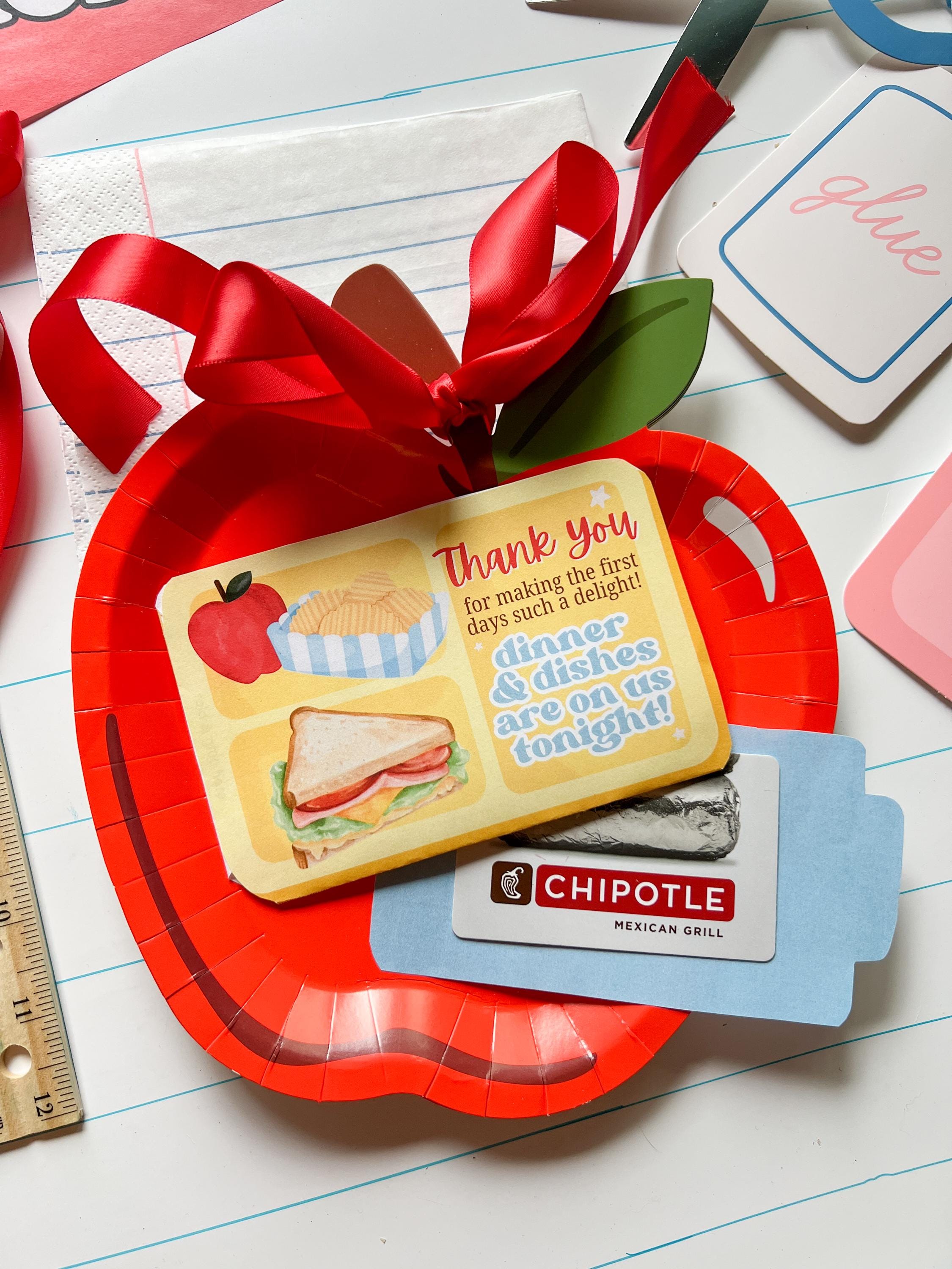 Back to School Teacher Gift Card Holder, Dinner & Dishes, Printable ...