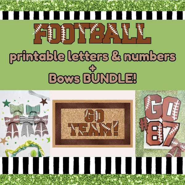 BUNDLE Football Bows + Letters & Numbers, Digital prints