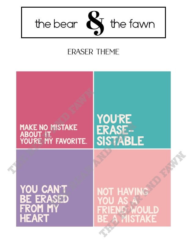 Eraser Theme Printable Tag, Valentine's Tags Etsy