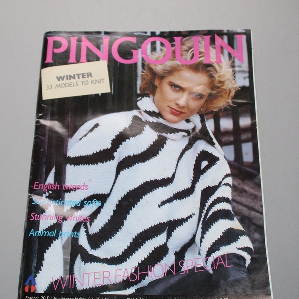 1980s Pingouin No. 90 magazine knitting pattern book instructions designs fashion winter sweaters for Women