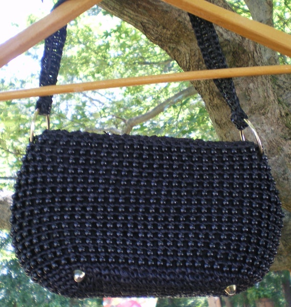 Vintage Magid black plastic beaded raffia handbag… - image 4