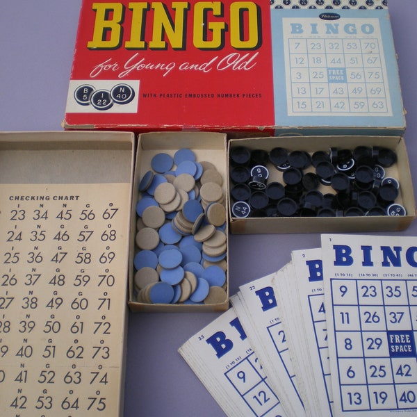 Bingo board game by Whitman Publishing Co from the 1960s family game plastic pieces 25 cards group game family game all ages original box