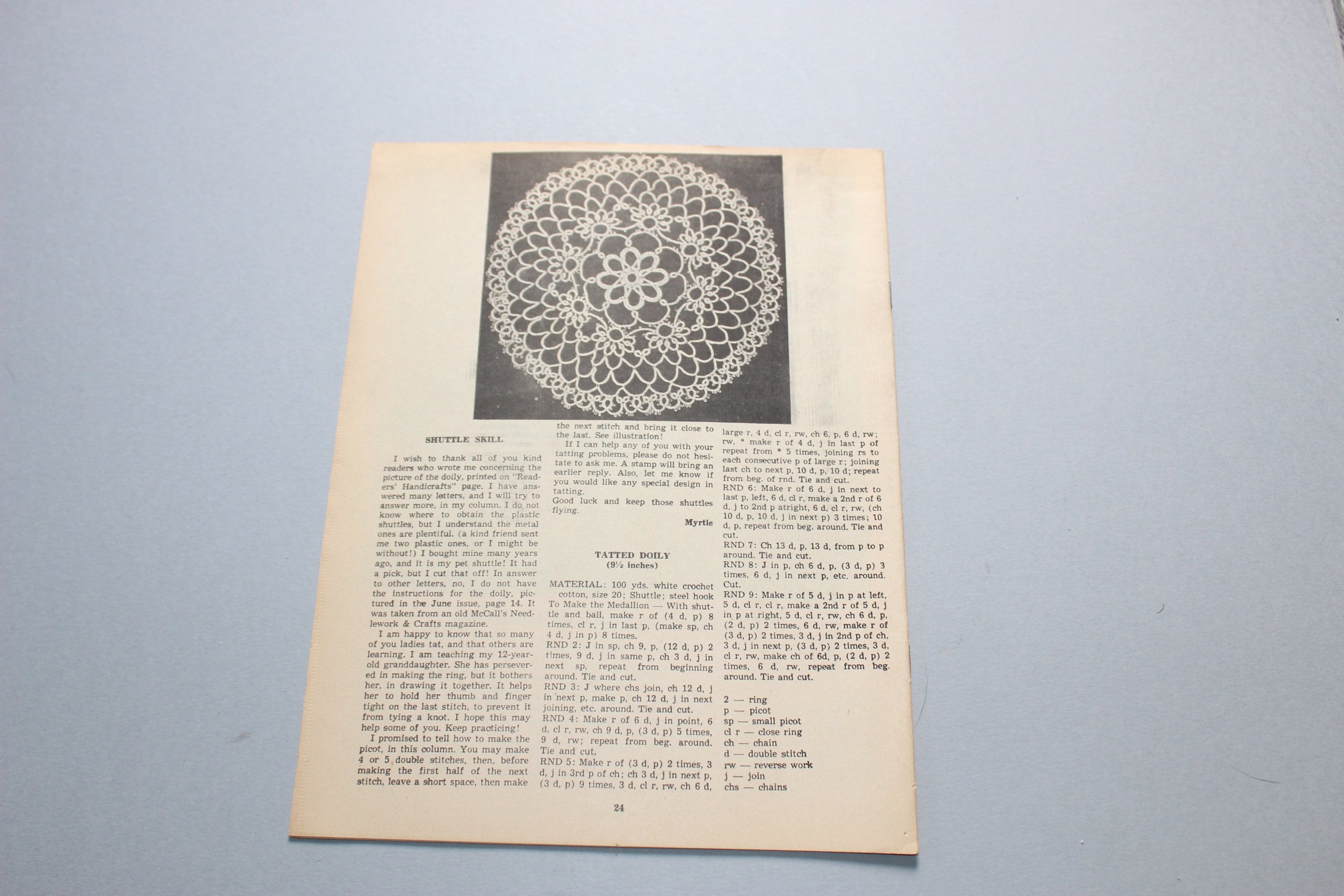 Tatted Ribbon 1970 Blue Ribbon Patterns for Tatting P-490 Tatting Edgings Doilies ...