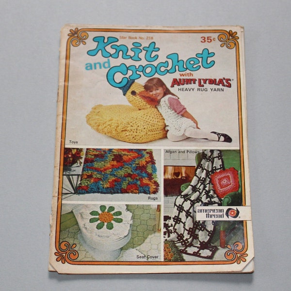 1960s Knit & Crochet with Aunt Lydia's Yarn Star Book No. 218 patterns knit crochet fringe blanket throw designs instructions for home decor