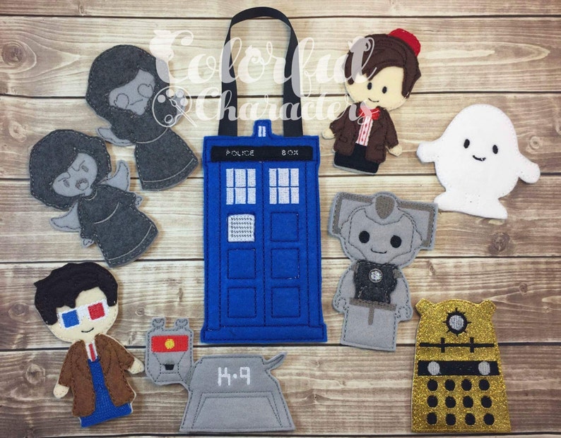pretend play stocking stuffers easter basket gifts made to order felt toys Dr Who inspired finger puppet set