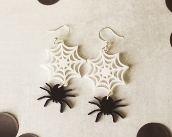 Dangly Spiderweb Earrings, Halloween Earrings, Teacher Gift Ideas, Spooky Jewelry, Cute Fall Drop Earrings, October Birthday Gift for Women