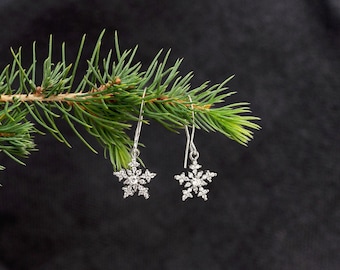 Sparkly Silver Snowflake Drop Earrings, Stocking Stuffers for Mom, Winter Earrings, Christmas Gifts for Women, Hostess Thank You Gifts