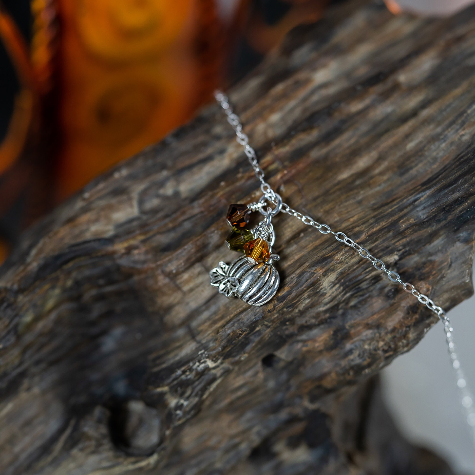 Sterling Silver Pumpkin Necklace for Women, Fall Jewelry Trends, Thanksgiving Hostess Gift, October Birthday Gifts for Her November Birthday