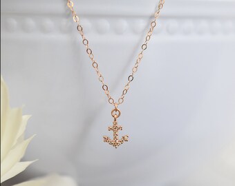 Rose Gold Anchor Necklace, Step Mom Mothers Day Gift from Daughter, Bridesmaid Gift Beach Wedding,Deployment Gift for Wife,I Refuse to Sink