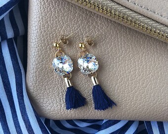 Royal Blue Earrings Dangle, Elegant Beach Wedding Jewelry for Bridesmaids, Sensitive Earrings, Crystal Statement Earrings for Women, Mother