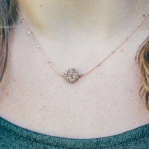 Delicate Necklace Rose Gold Druzy Necklace for Women, Step Mom Mothers Day Gift from Daughter, Boho Necklace, Pink Druzy Crystal Necklace