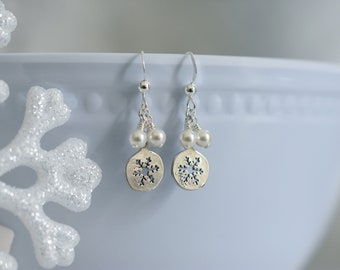 Sterling Silver Snowflake Earrings, Christmas Gifts for Mom, Hypoallergenic, Winter Wedding Bridesmaid Gifts, Stocking Stuffers for Women