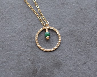 May Birthstone, Emerald Necklace Gold Circle Necklace for Women, Step Mom Mothers Day Gift from Daughter,Heart Chakra Necklace Genuine Stone