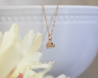 Rose Gold Elephant Necklace for Mom, New Mom Gift Jewelry, First Mothers Day Gift for Wife, Delicate Necklace for Women, Good Luck Necklace