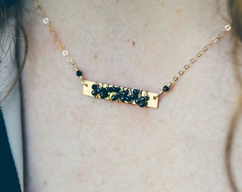 Black Spinel Necklace, Protection Necklace Gold Bar Necklace for Women, Unique Gifts for Mom, Confidence Stone Root Chakra Necklace, Trendy