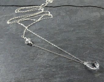 Long Silver Necklaces for Women Sterling Silver Crystal Necklace, Valentine's Day Gift for Wife, Long Necklace with Pendant, Unique Gifts