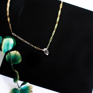 Solitaire Herkimer Diamond Pendant Necklace, Birthday Gift for Sister, Layering Necklace Gold, Mothers Day Gift for Mom from Daughter,Trendy