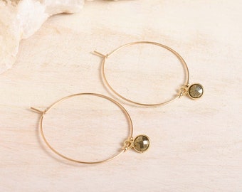 Mother's Day Gift for Mom, Gold-filled Hoop Earrings with Pyrite Drop, Women's Birthday Gift,Jewelry Gift for Sister,Handmade Adult Earrings