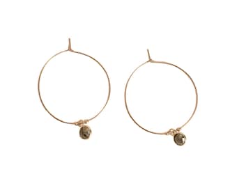 Just Because Gifts for Friend, 1.25 inch Gold-filled Hoops with Bronze Pyrite, Unique Jewelry for Women, Everyday Jewelry, Daughter Present