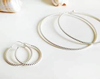 Light 925 silver hoop earrings 24 mm or 65 mm, silver earrings, small or large silver hoop earrings made of pearl wire, boho, sustainable jewelry