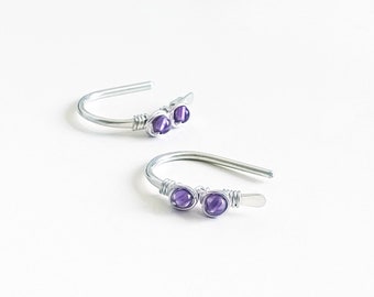 Amethyst Earrings 15 mm, Yellow Gold filled / 935 Argentium silver, arc earrings, open hoop earrings, birthstone jewelry February