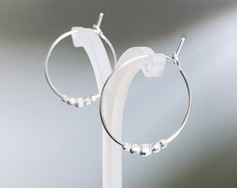 925 silver hoop earrings with balls, earrings sterling silver, filigree silver earrings, boho jewelry