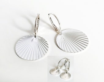 Sterling silver earrings with plate pendant 10 mm / 20 mm, silver earrings with round pendant, earrings rays, sustainable jewelry