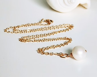 Necklace with white freshwater pearl pendant gold filled, dainty length-adjustable necklace, pearl jewelry