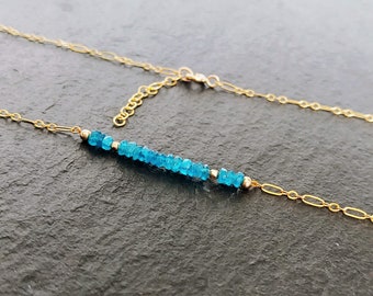Apatit Halskette Gold filled, längenverstellbare goldene Kette, blauer Edelstein Schmuck, Modetrüffel Halsketten für Frauen