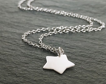 Collar de plata con colgante de estrella, placa de estrella de cadena de plata 925, collar de capas, joyería minimalista de plata de ley