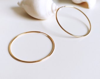 Rose / Yellow Gold filled hoop earrings 4.2 cm, light hoop earrings, gold earrings, endless hoop earrings rose gold plated, minimalist jewelry