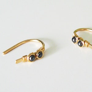 Hematite Earrings 15 mm, Yellow Gold filled / 935 Argentium silver, arc earrings, open hoop earrings, hematite jewelry, unique gift image 5