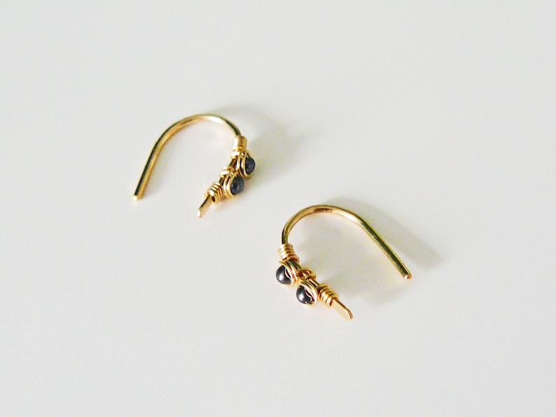 Hematite Earrings 15 mm, Yellow Gold filled / 935 Argentium silver, arc earrings, open hoop earrings, hematite jewelry, unique gift image 8