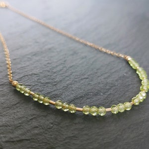 Dainty Peridot Necklace Gold Filled, Birthstone August, Adjustable Chain, Gemstone Jewelry, Fashion Truffle Necklaces for Women