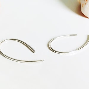 Open hoop earrings 25 mm or 45 mm long, delicate earrings 935 silver, minimalist silver earrings, silver jewelry image 8