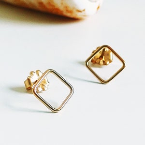 Square stud earrings gold filled, 8 mm, dainty earrings square image 2