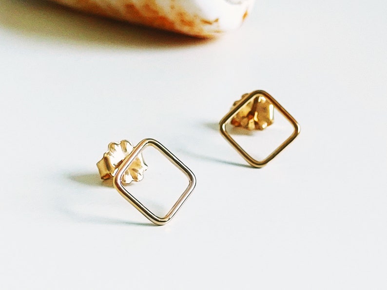 Square stud earrings gold filled, 8 mm, dainty earrings square image 2