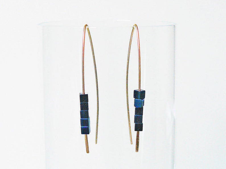 Earrings blue Hematite Earrings gold filled earrings Mother gift Earrings with Hematite gold filled jewelry geometric earrings