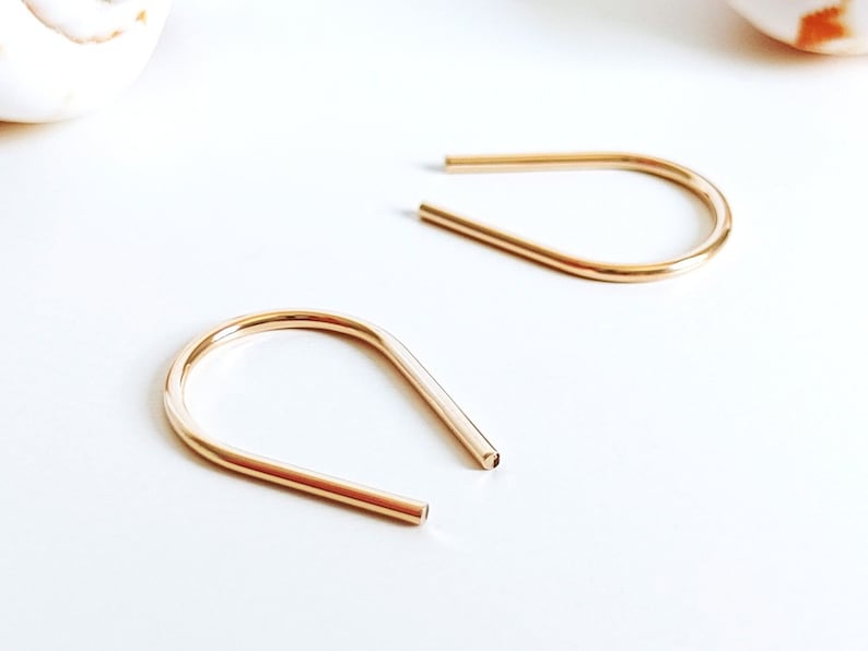 Horseshoe earrings Yellow / Rose Gold filled, Small earrings, 17 mm, arc earrings, open hoop earrings, hoop earrings, gold fill jewelry image 1