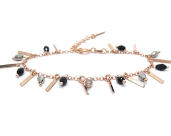 Plättchenarmband, Armband rosé vergoldet, Armband mit Anhängern, Armband mit Schmucksteinen, Armband filigran Farbe Roségold, Geschenkidee