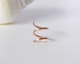 Hammered spiral earring rose gold filled, spiral helix earring, cartilage earring, piercing ring hammered, double helix hoops, gift