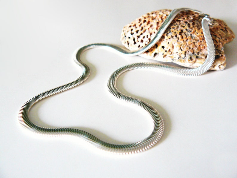 minimalist necklace sterling silver necklace 925 silver wide flat snake necklace wide chain silver chain gift for her