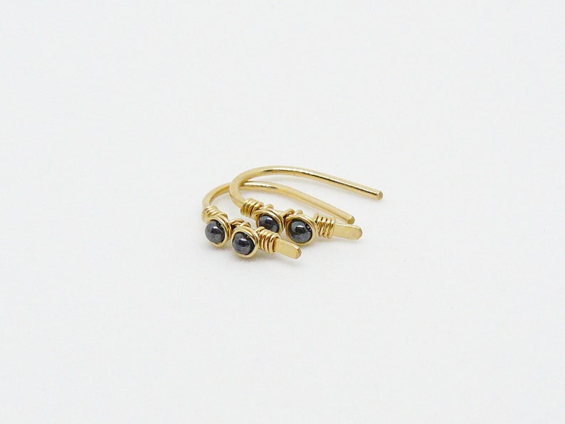 Hematite Earrings 15 mm, Yellow Gold filled / 935 Argentium silver, arc earrings, open hoop earrings, hematite jewelry, unique gift Gold filled
