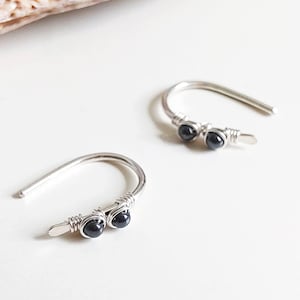 Hematite Earrings 15 mm, Yellow Gold filled / 935 Argentium silver, arc earrings, open hoop earrings, hematite jewelry, unique gift image 2