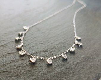 925 silver necklace with white zirconia pendants, delicate layering chain, boho chain