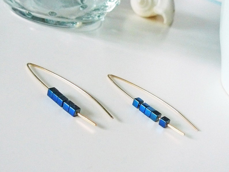 Earrings blue Hematite Earrings gold filled earrings Mother gift Earrings with Hematite gold filled jewelry geometric earrings