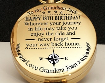 Personalized grandson Engraved compass, Birthday Keepsake gift, grandson 18th birthday, grandson 16th birthday, custom name mens compass