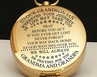 Customized Compass, Gift From Grandma Grandpa to Grandson,  Grandson Birthday Gift, Grandson graduation Gift